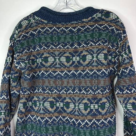 Vintage Winona Cotton Crewneck Blue Green Knit Sweater Size Small - Picture 5 of 8